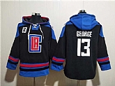 Men's Los Angeles Clippers #13 Paul George Black Blue Lace-Up Pullover Hoodie,baseball caps,new era cap wholesale,wholesale hats